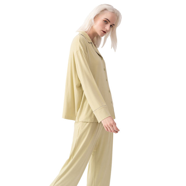 Olive Green Cotton Long Sleeve Shirt Pajamas Set TQE90121-52