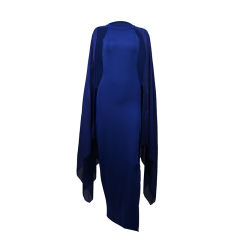 Blue Crepe Flared Sleeve Bodycon Maxi Dress LCSN070-5