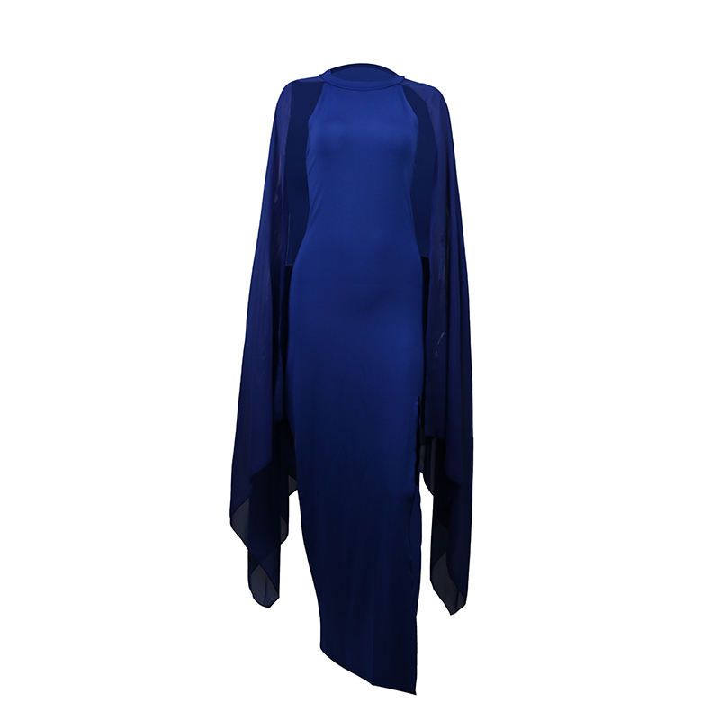 Blue Crepe Flared Sleeve Bodycon Maxi Dress LCSN070-5