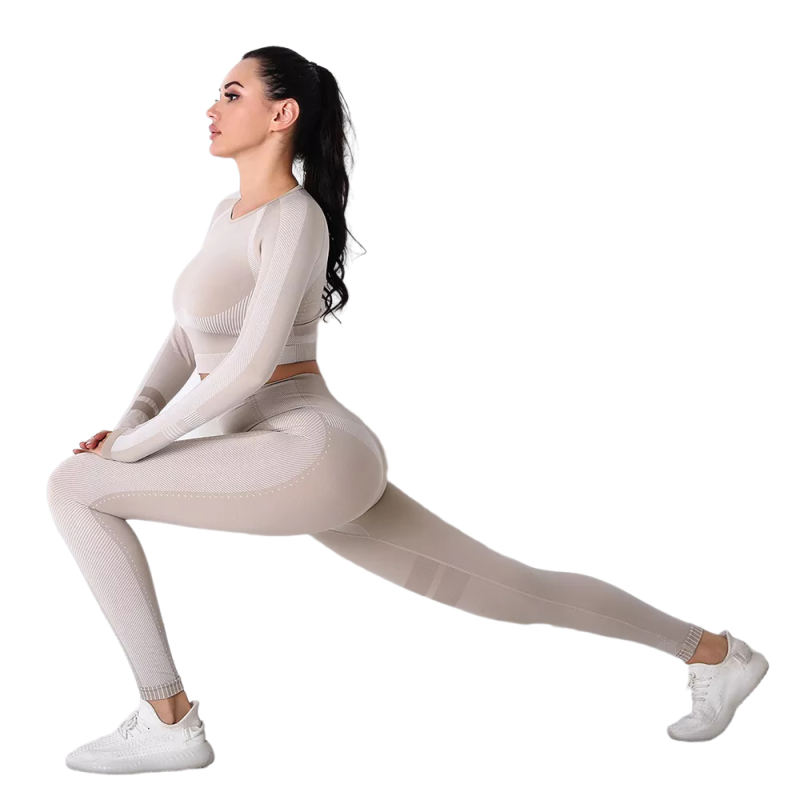 Khaki Seamless Knit Long Sleeve Pant Yoga Set TQE91372-21