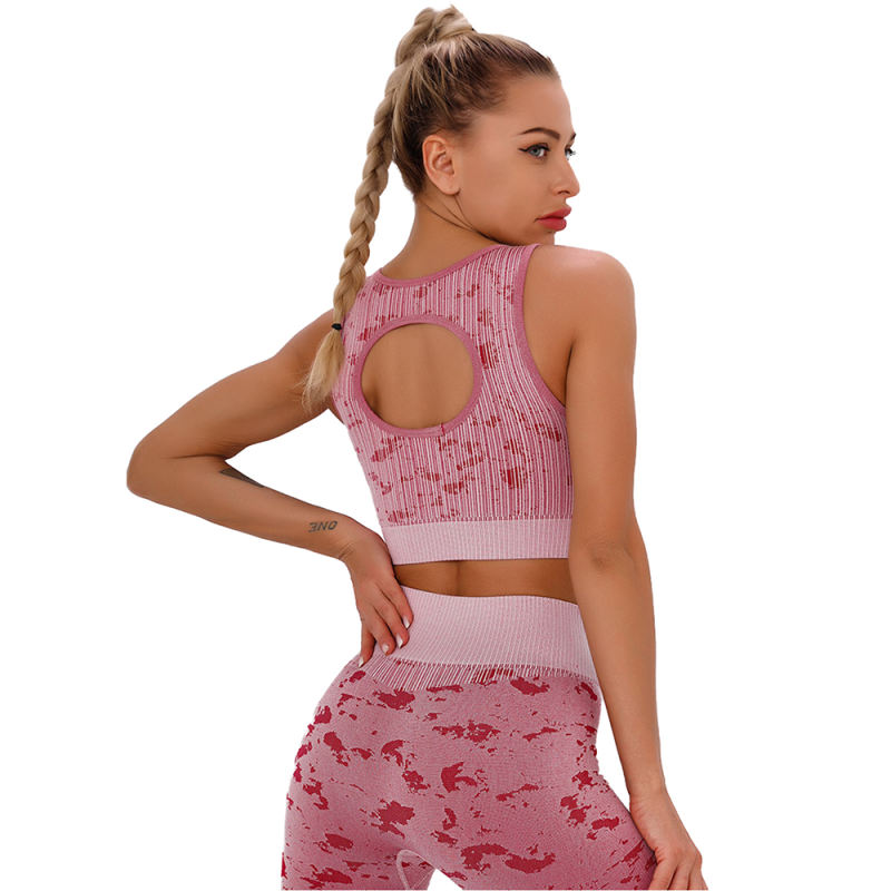 Wine Red Camo Print Sports Bra with High Waist Pant Set TQE00132-103