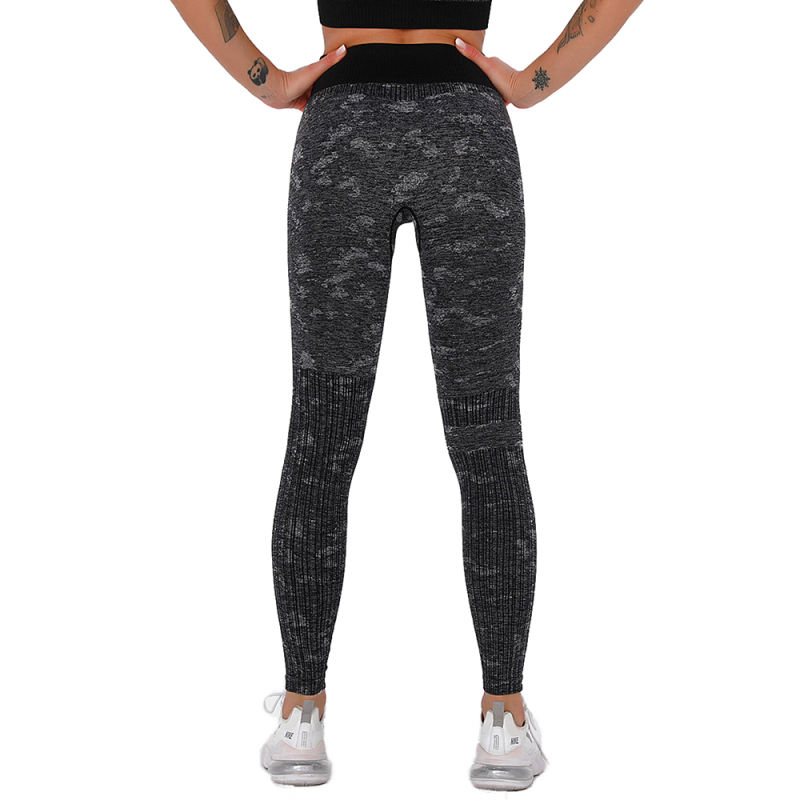 Black Camo Print Sports Bra with High Waist Pant Set TQE00132-2