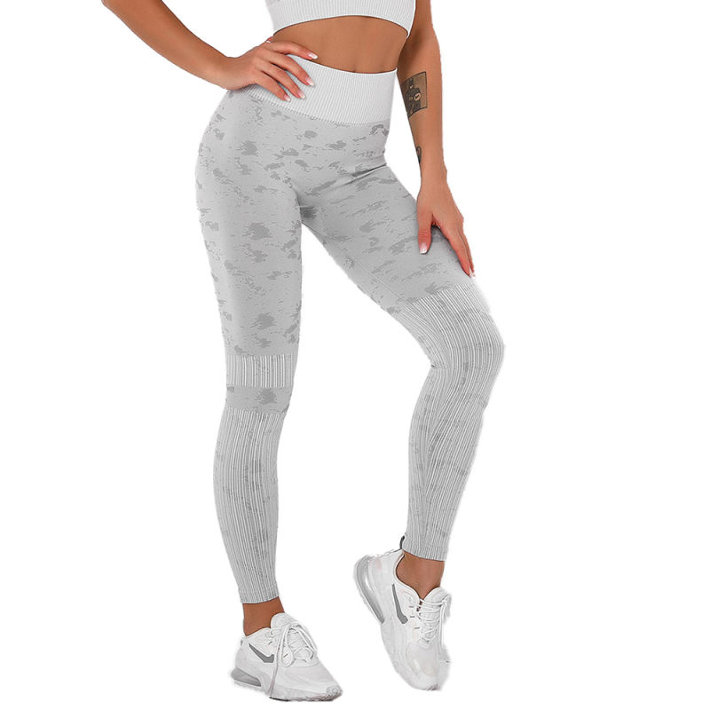 Gray Camo Print Sports Bra with High Waist Pant Set TQE00132-11