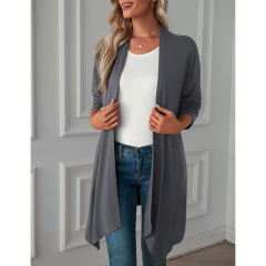 Dark Gray Cotton Blend 1/2 Sleeve Lightweight Small Coat TQK280179-26