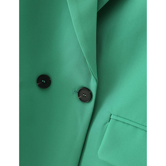Green Lapel Collar Button Solid Color Blazer TQK260054-9