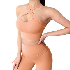 Pink Cross Shoulder Bra with Pant Yoga Set TQE91344-10