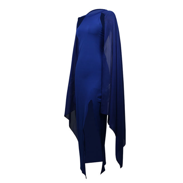 Blue Crepe Flared Sleeve Bodycon Maxi Dress LCSN070-5