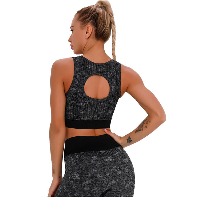 Black Camo Print Sports Bra with High Waist Pant Set TQE00132-2