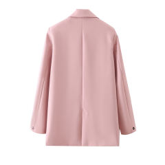 Pink Lapel Collar Button Solid Color Blazer TQK260054-10