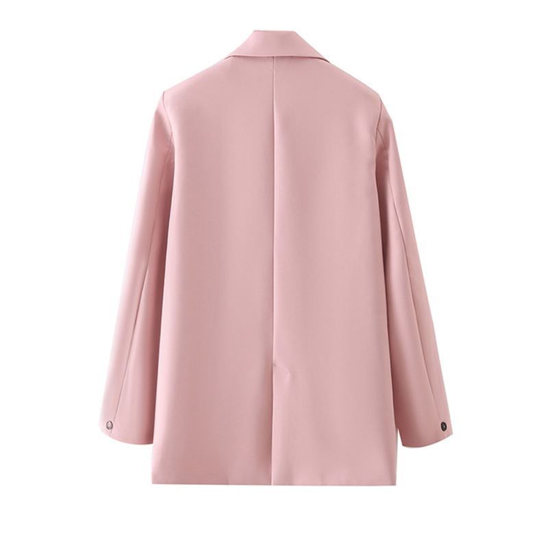 Pink Lapel Collar Button Solid Color Blazer TQK260054-10