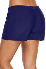 Navy Blue Elastic Drawstring Swim Shorts For Women