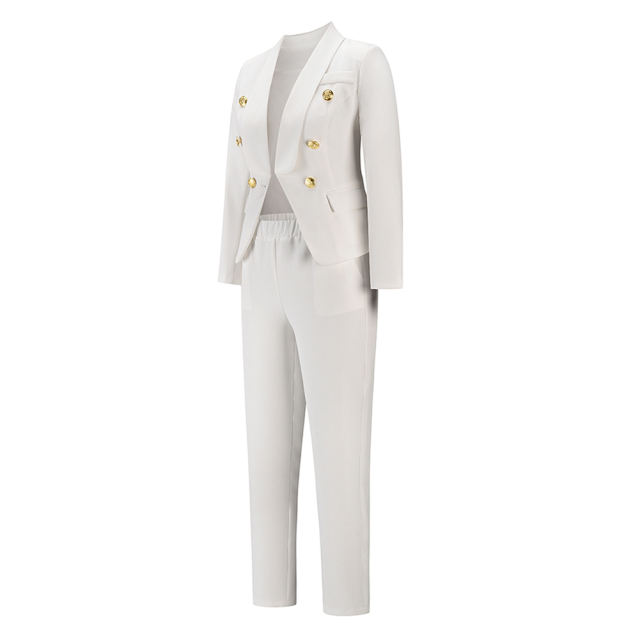 White OL Button Blazer and Pants Set TQF711043-1