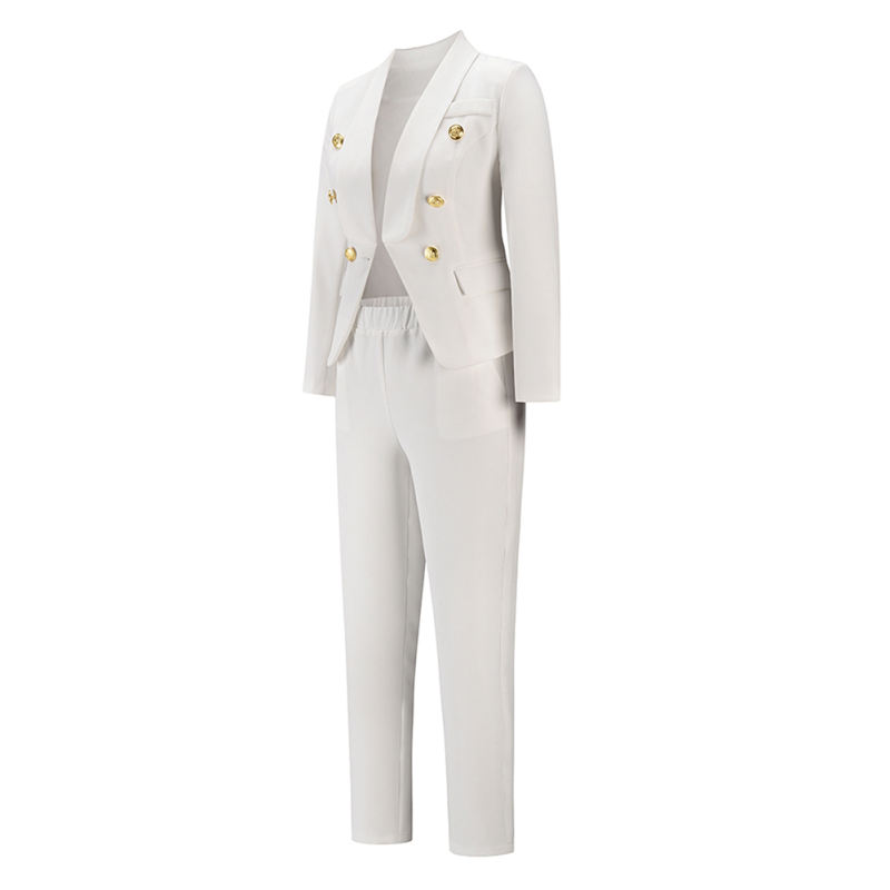 White OL Button Blazer and Pants Set TQF711043-1