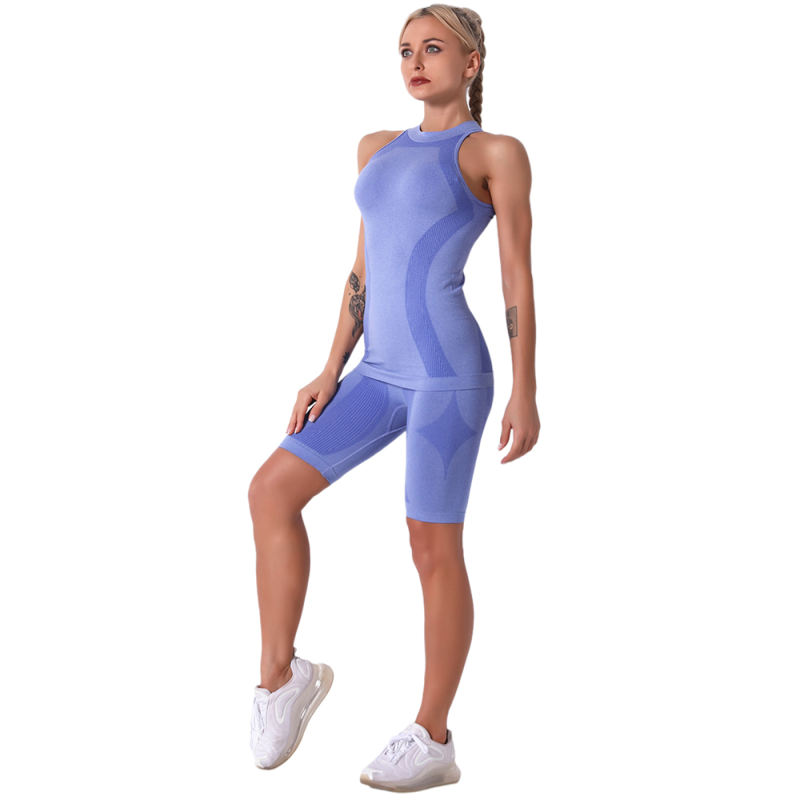 Light Blue Seamless Sleeveless Tank Sports Set TQE00136-30
