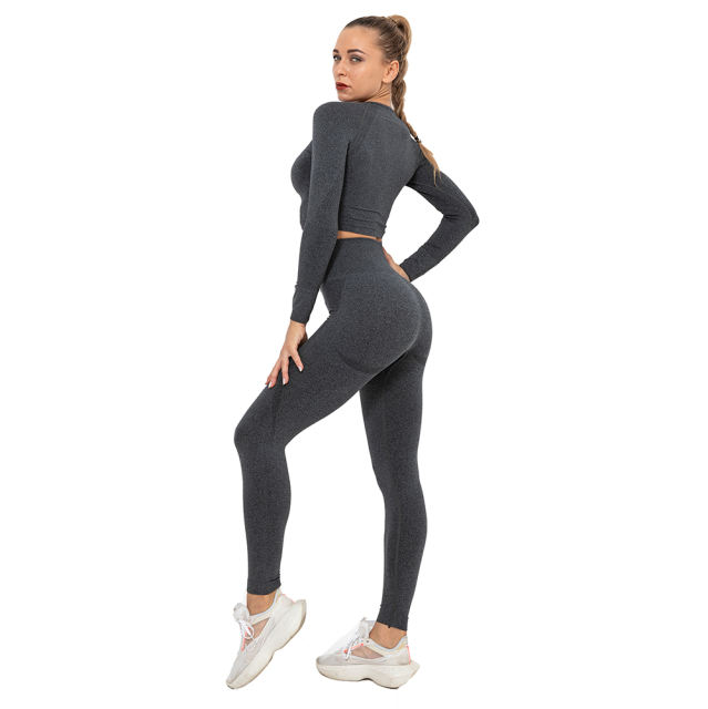 Black Seamless Long Sleeve Yoga Sports Set TQE00135-2