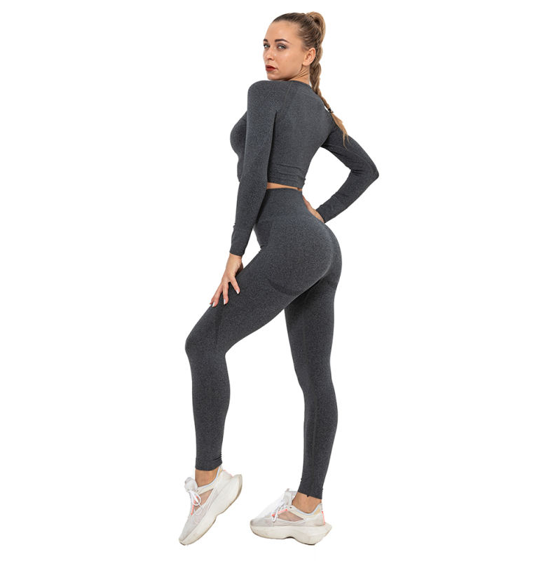 Black Seamless Long Sleeve Yoga Sports Set TQE00135-2