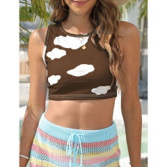 Coffee Rib Clouds Print Sleeveless Tank TQX250030-15