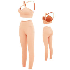 Pink Cross Shoulder Bra with Pant Yoga Set TQE91344-10
