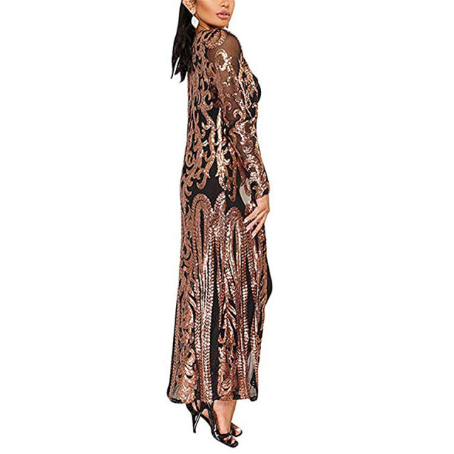 Black Sequined Perspective Long Cardigan TQK280045-2
