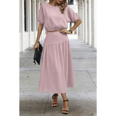 Pink Pleated Crop Top with Skirt Set TQX711094-10
