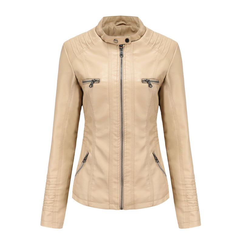 Apricot Removable Hooded Washed PU Leather Jacket TQK280096-18