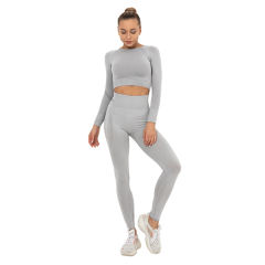 Light Grey Seamless Long Sleeve Yoga Sports Set TQE00135-112