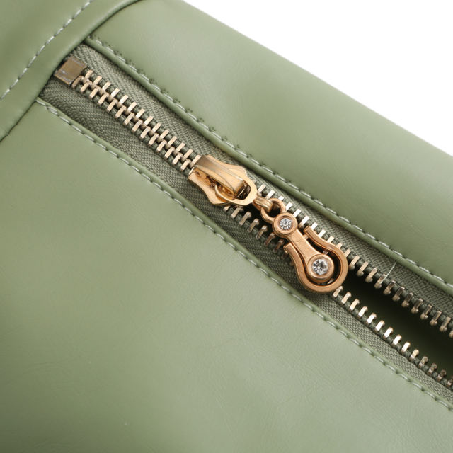 Light Green Stand Collar Zipper Detail PU Leather Jacket TQK280094-28