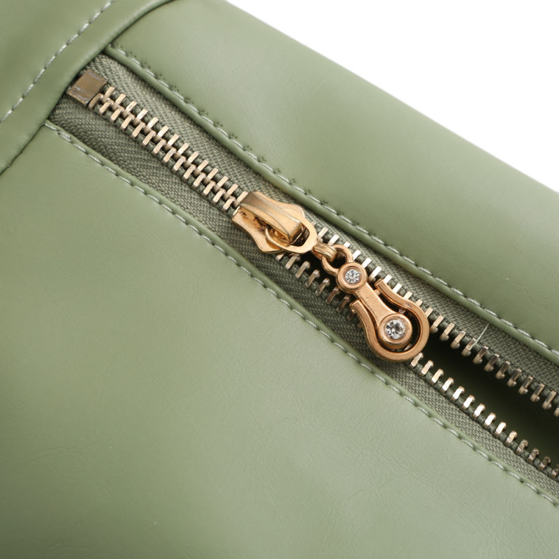 Light Green Stand Collar Zipper Detail PU Leather Jacket TQK280094-28