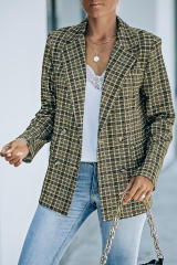 Black Plaid Double Breasted Lapel Collar Blazer LC852395-2