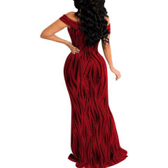 Burgundy Shiner V-Neck Fishtail Evening Dress TQK311174-23
