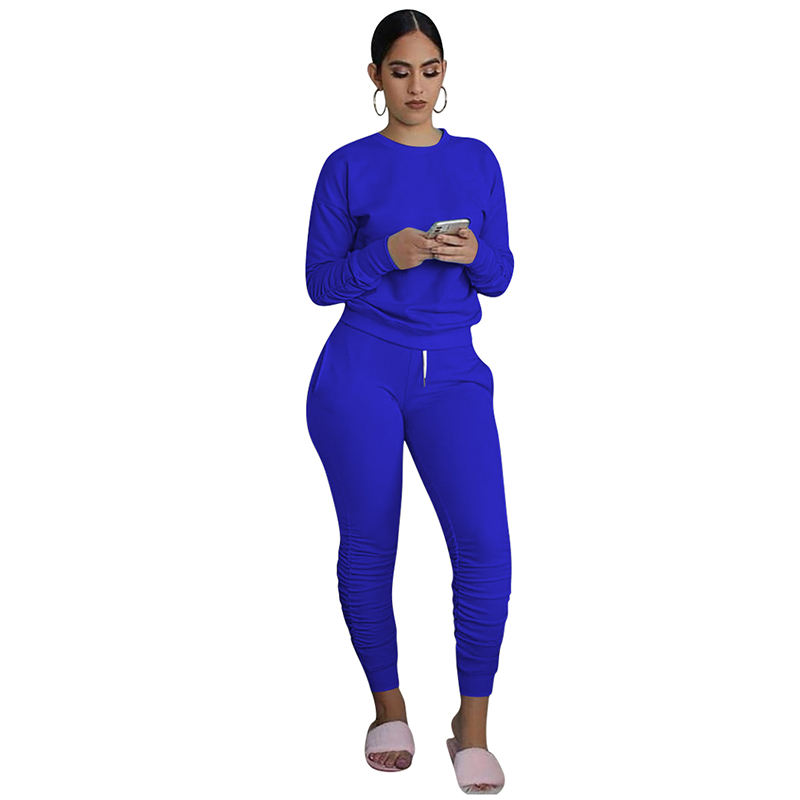 Blue Cotton Blend Sweatshirt Joggers Loungewear Set TQK710133-5