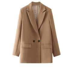 Coffee Lapel Collar Button Solid Color Blazer TQK260054-15