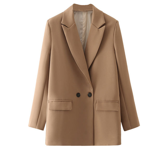 Coffee Lapel Collar Button Solid Color Blazer TQK260054-15