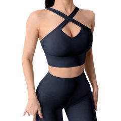 Black Cross Shoulder Bra with Pant Yoga Set TQE91344-2