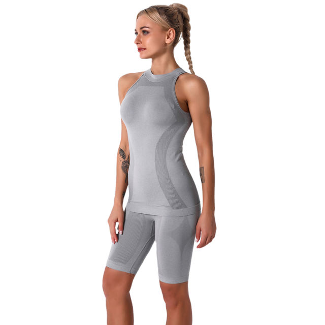 Light Grey Seamless Sleeveless Tank Sports Set TQE00136-112