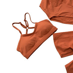 Orange 3pcs Yoga Bra Crop Hoodie and Shorts Set TQE91365-14