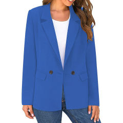 Sapphire Blue  Lapel Collar Button Solid Color Blazer TQK260054-62