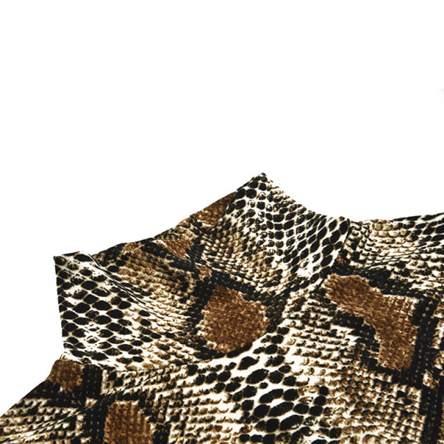 Brown Snake Print Turtleneck Bodysuit TQK00228-17