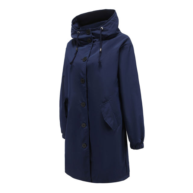 Navy Blue Weatherproof Hooded Outdoor Rainproof Coat TQK280160-34