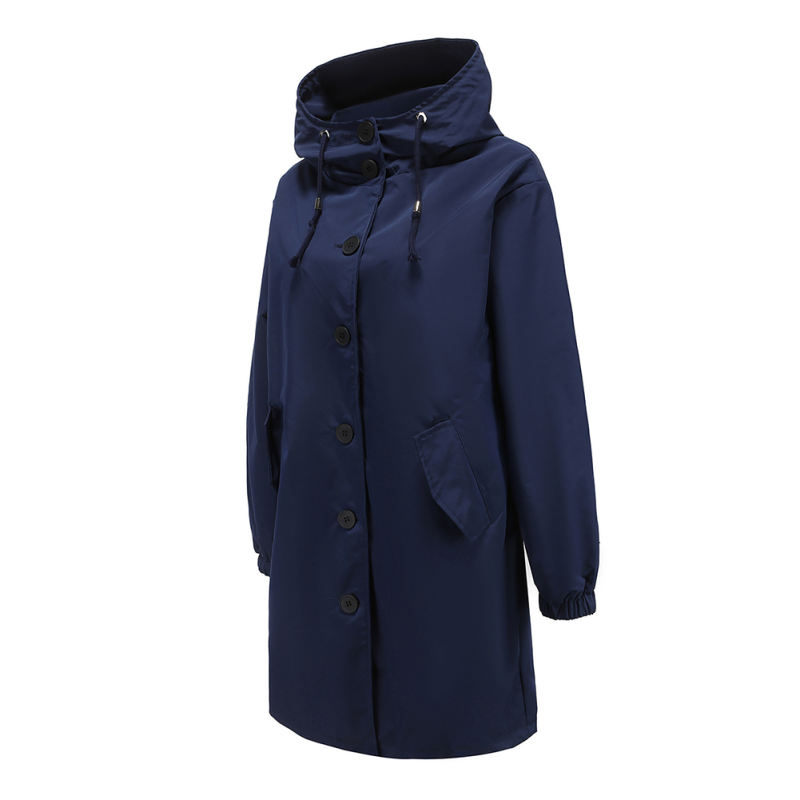 Navy Blue Weatherproof Hooded Outdoor Rainproof Coat TQK280160-34