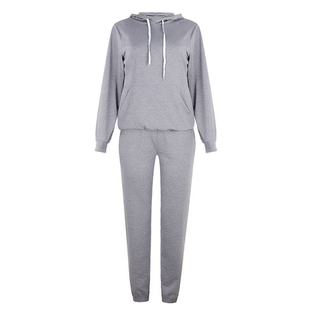 Gray Drawstring Hoodie with Pant Set TQK710131-11