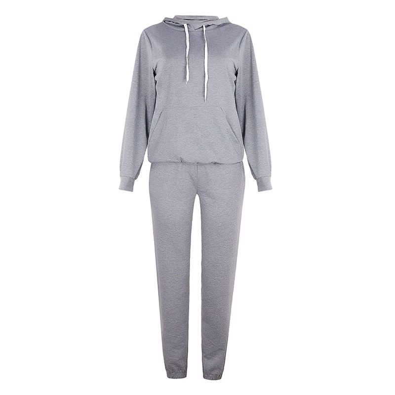 Gray Drawstring Hoodie with Pant Set TQK710131-11