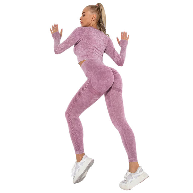 Wine Red Nylon Seamless Long Sleeve Pant Yoga Set TQE91361-103