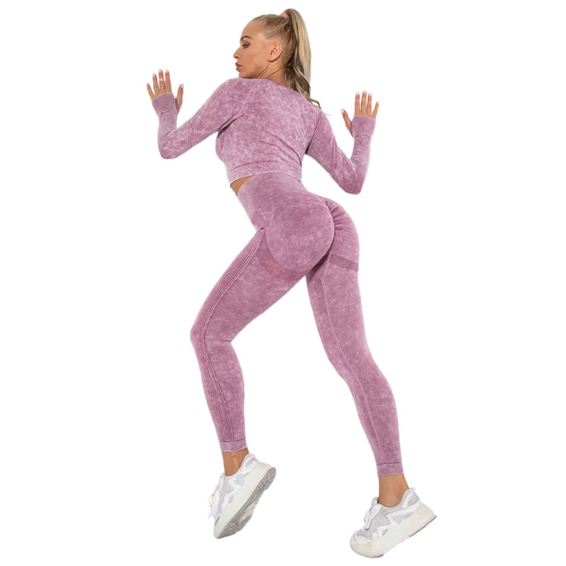 Wine Red Nylon Seamless Long Sleeve Pant Yoga Set TQE91361-103