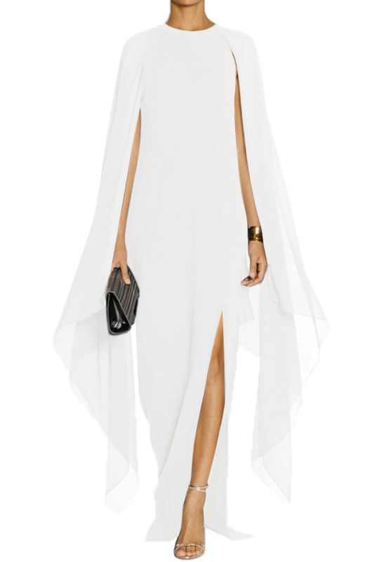 White Crepe Flared Sleeve Bodycon Maxi Dress LCSN070-1