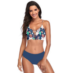 Floral Navy Blue Hollow Out Bikini Set TQK610188-34