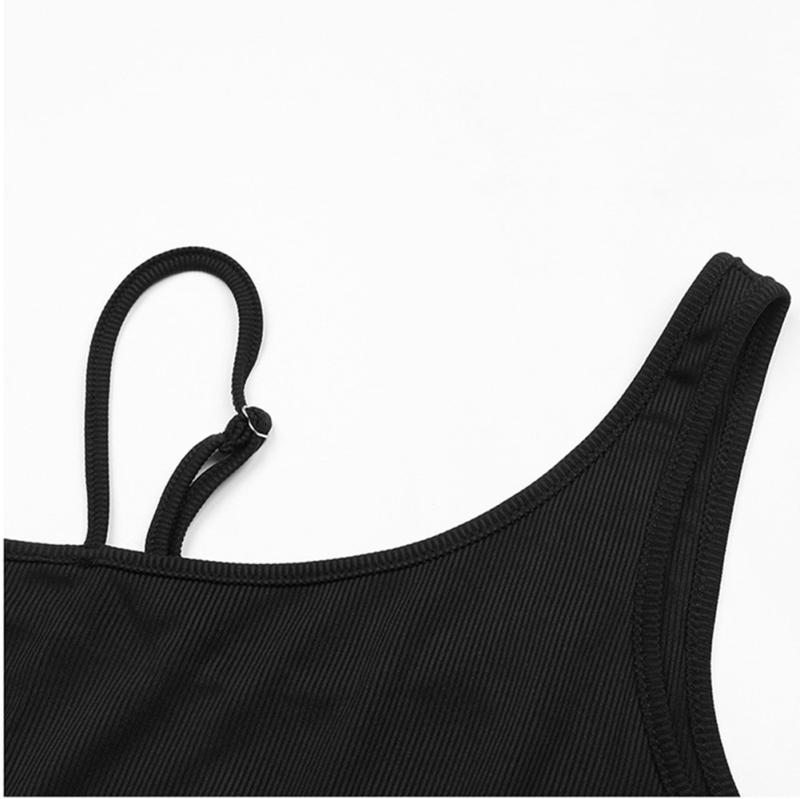 Black Multi Cut-out Asymetrical Rib Bodysuit TQV220140-2