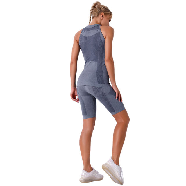 Navy Blue Seamless Sleeveless Tank Sports Set TQE00136-34