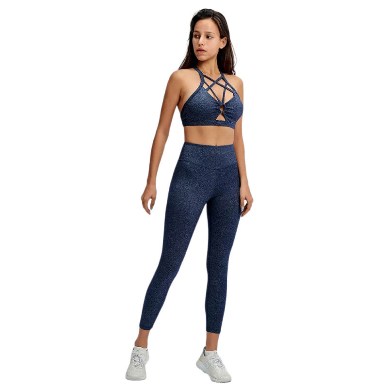 Blue Front Criss-cross Bra with Pant Yoga Set TQE91346-5