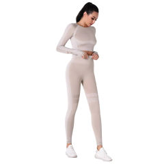 Khaki Seamless Knit Long Sleeve Pant Yoga Set TQE91372-21